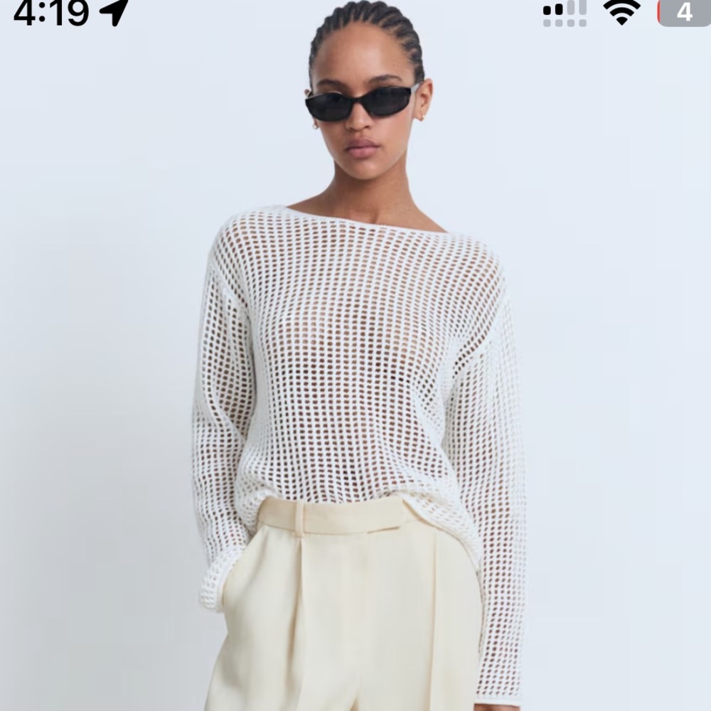 Mango long sleeve crochet sweater XS